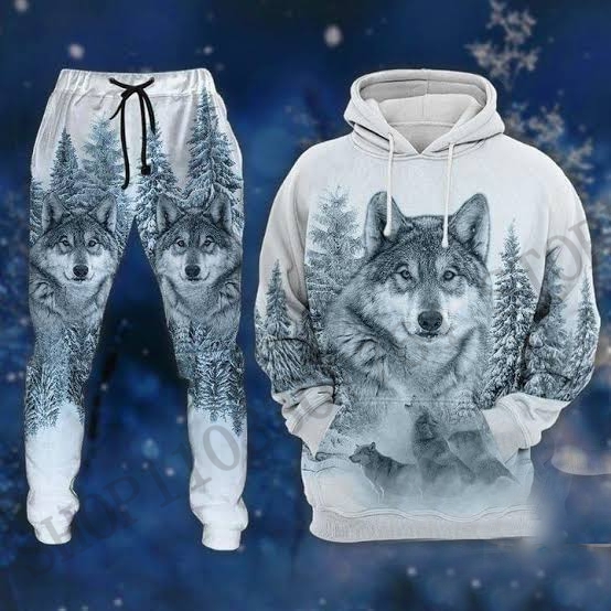 Two Piece Wolf Hoodie Pant Set - 3D Printing Custom 评论和价格